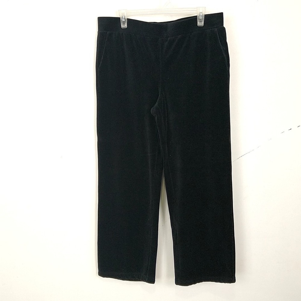 Lauren Ralph Lauren Black Velour Pants Y2K Lounge Straight Leg Minimalist sz L